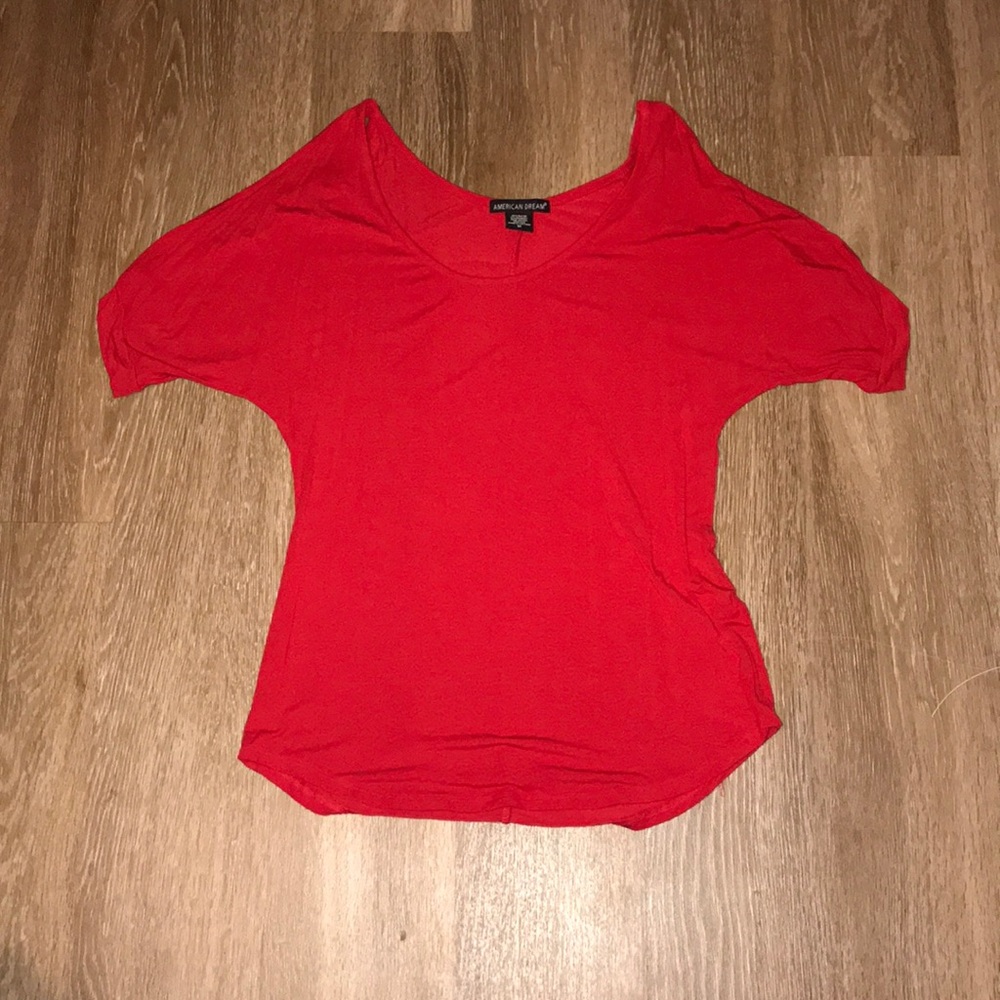 red blouse with cutout sleeves